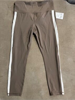 Athleta Taupe Leggings with White Side Stripe